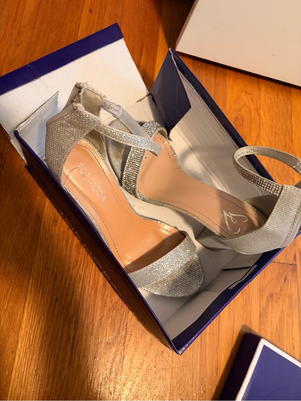 TOP Moda Silver Glitter Strappy Open-Toe Heels